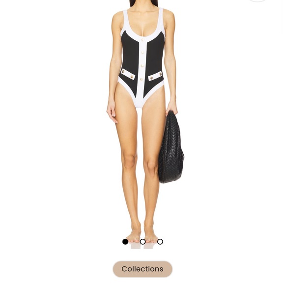 Stylish Black and White Buttoned Swimsuit - Picture 2 of 13